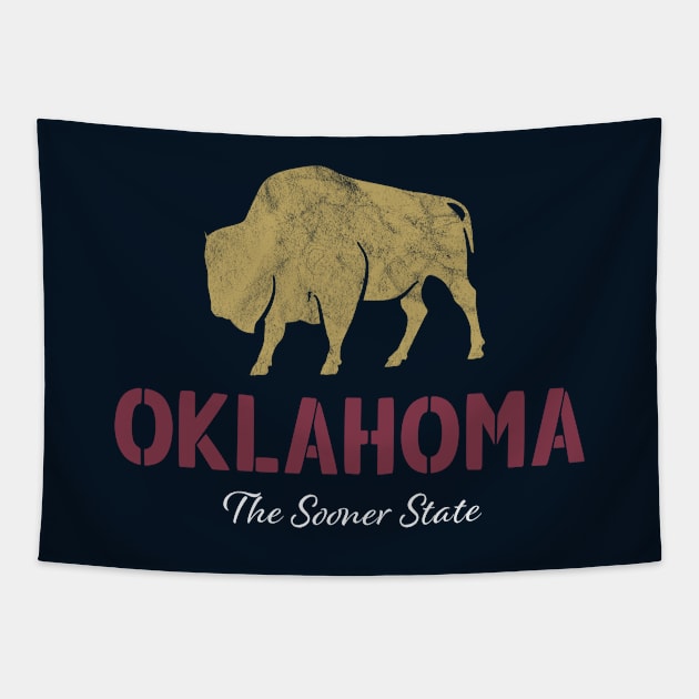 Oklahoma The Sooner State Bison Red Stencil Tapestry by TGKelly