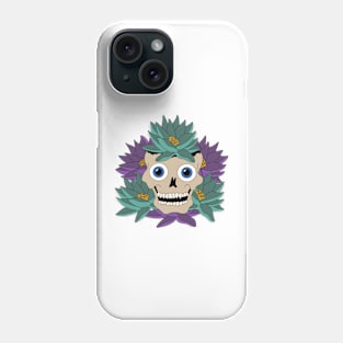 Skull Tattoo Design - Purple and Turquoise Flowers - Day Of The Dead Phone Case