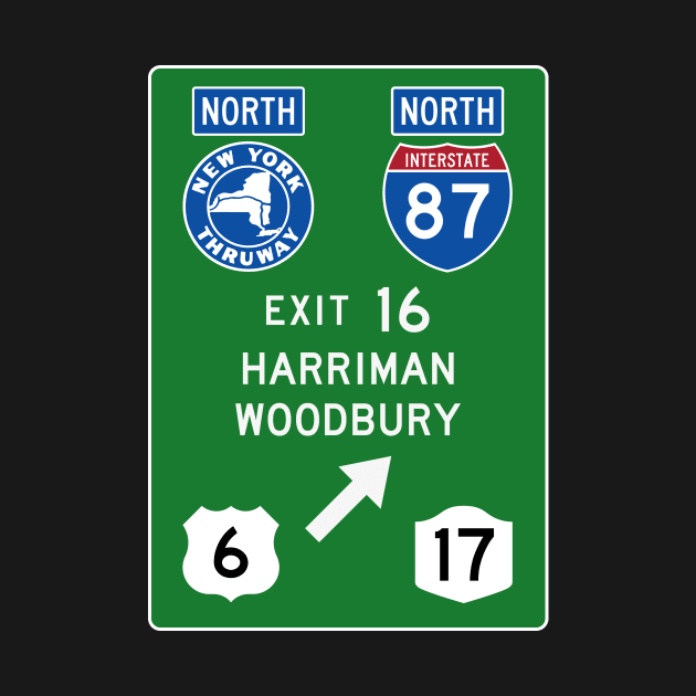 New York Thruway Northbound Exit 16: Harriman Woodbury Routes 6 and 17 by MotiviTees