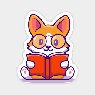 Cute Corgi Dog Reading Book Magnet