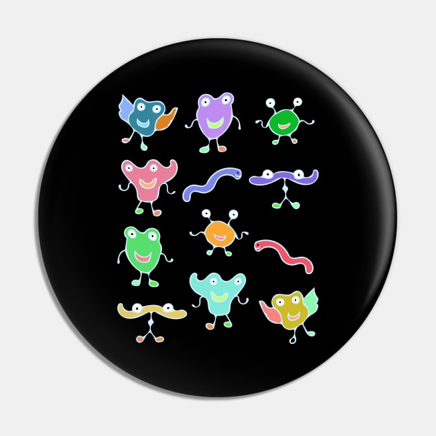 Cute And Colorful Monster Pattern (dark) Pin by Davey's Designs