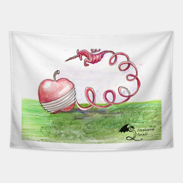 Red Apple Unicorn Horse Pony Lover Equestrian Fruit Loves Funny Silly Tapestry by pegacorna