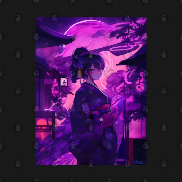 Purple neon Japanese girl by Spaceboyishere