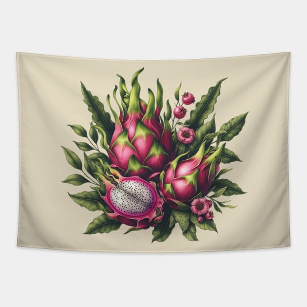 Vintage Dragon Fruit Botanical Tapestry by Nancy 