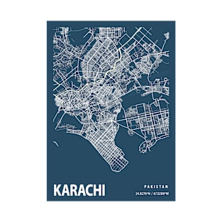 Karachi Blueprint Street Map, Karachi Colour Map Prints T-Shirt