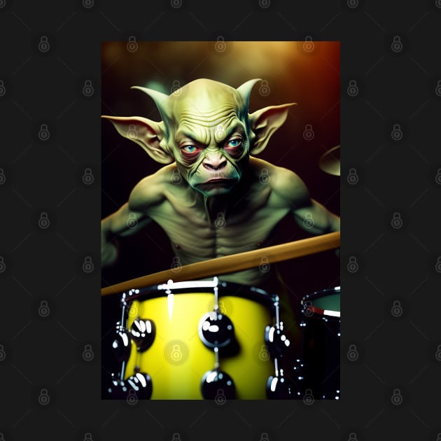 Funny Gollum playing in a heavy metal band graphic design artwork by Nasromaystro