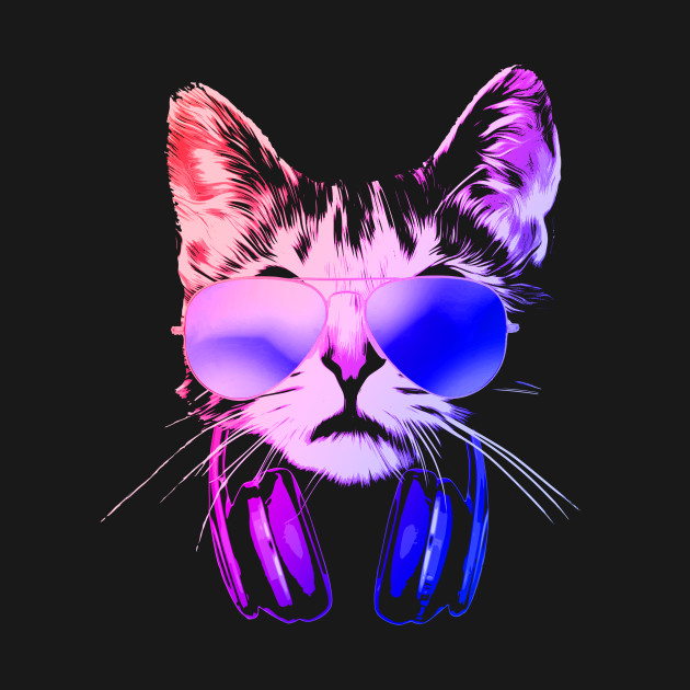  Neon  Cat  DJ With Headphones Cat  T Shirt TeePublic