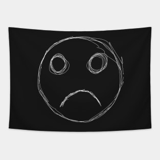 Dark and Gritty Sad Face Emoji Frown (white) Tapestry