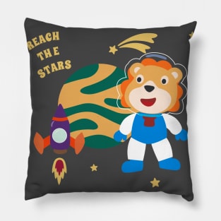 Space lion or astronaut in a space suit with cartoon style Pillow