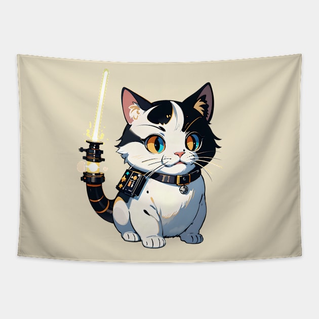 Star Cat Tshirt and Stickers Design Cute Cat Sci-Fi Characters Robot Carousel Tapestry by RobotCarousel