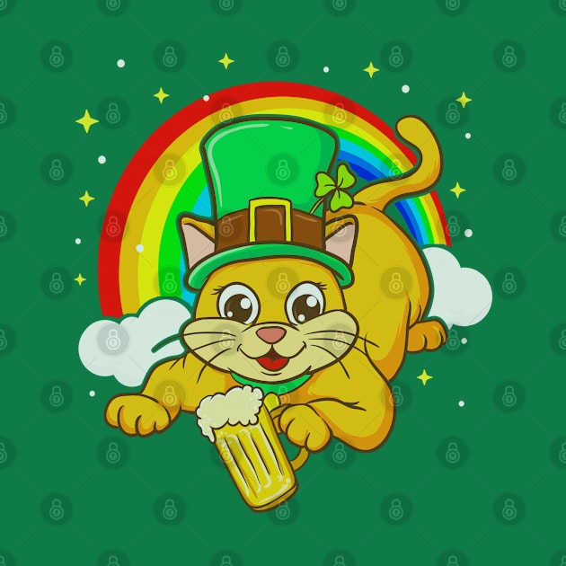 St Patricks Day Irish Leprechaun Cat Beer Funny Humor by E