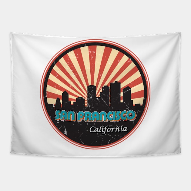 Vintage Retro San Francisco California City State Skyline Tapestry by kalponik