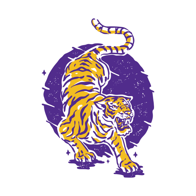 Vintage Japanese Tiger Illustration // Purple and Gold Tiger by SLAG_Creative