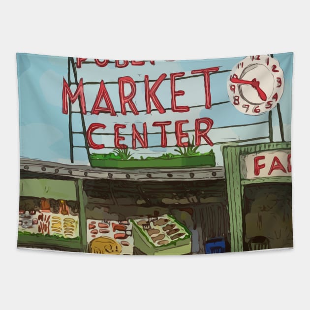 Pike Place Market Seattle Tapestry by WelshDesigns