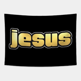 Shiny black and Gold JESUS word ver3 Tapestry