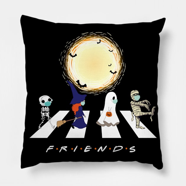 Cute Friends Halloween Road Pillow by kikiao