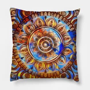 Digital Fluid Art Design - Flip Cup Technique - Blue Mandala Pillow