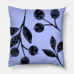 Christmas ornament with snow-covered berries. Hand-drawn watercolor blueberries and leaves on blue. Perfect for greeting cards, postcards, logo, textile, fabric, packaging, wrapping paper. Pillow