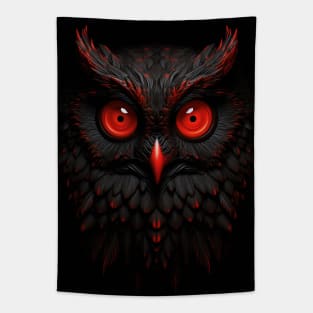 Cute Owl in Red and Black: Adorable Birds and Animals Tapestry