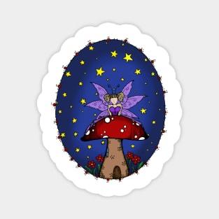 Lilac Fairy Mushroom House Stary Night Magnet