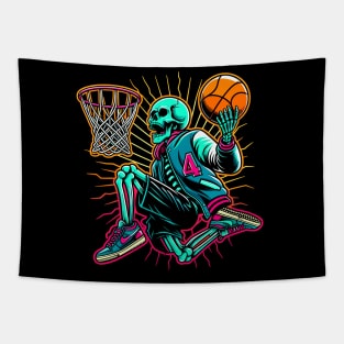 Swoosh!  College Ballin' Skeleton Slams Dunk - Neon Hoops Champion Tee Tapestry