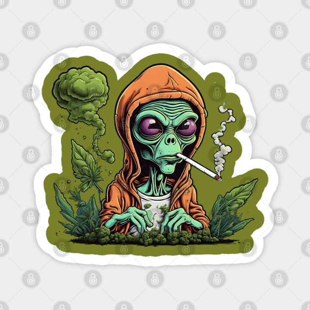 Alien Smoking Weed Magnet by Peter Awax