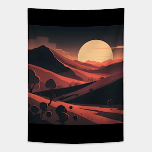 Stunning red landscape minimalist art Tapestry