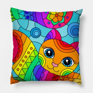 Adorable Kitty Stained Glass Design Pattern Pillow