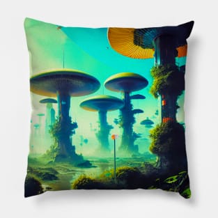 Abstract Another World Mushroom Citadel Pillow