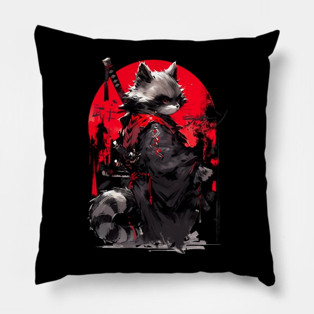 Raccoon warrior of the sun Pillow by NemfisArt