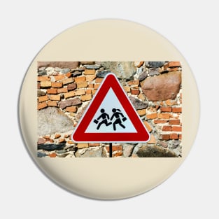 Triangular warning 'children crossing' school road traffic sign Pin