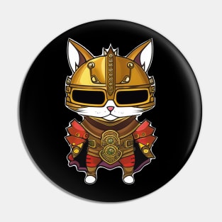 Whimsical Illustration of a Cat Knight in Colorful Armor Pin