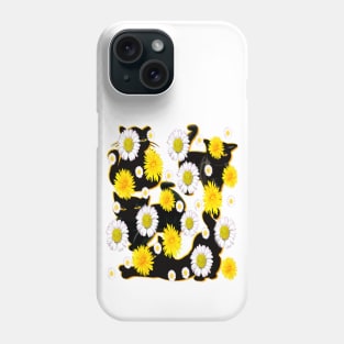 Black Cat silhouette on top of wildflowers feelings pattern black cats  among dandelions And daisies floral bright flowers of spring and summer Phone Case