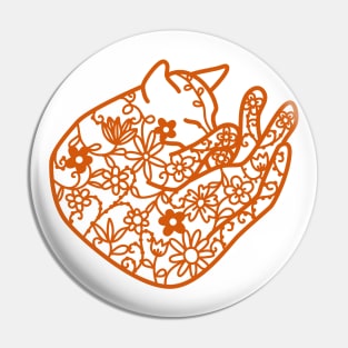 Sleeping Cat with Flowers Pin