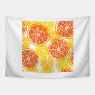 Orange, Grapefruit transparent slices seamless pattern. Summer colorful citrus. Translucent tropical fruits Tapestry
