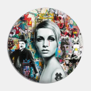 Twiggy & Chaplin pop art Pin