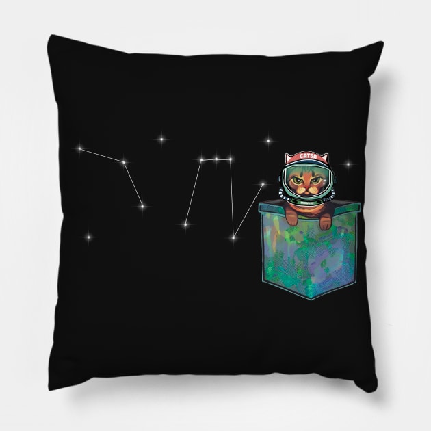 Grumpy galaxy bengal cat in pocket with space helmet Pillow by Meakm