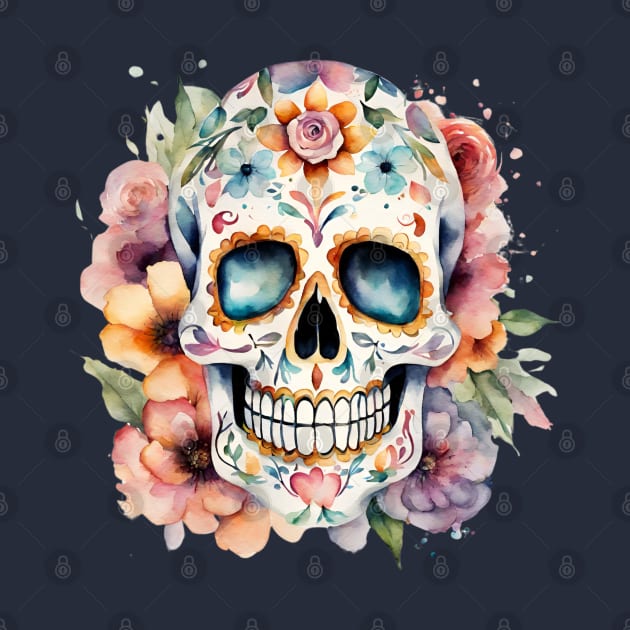 Watercolor Flower Skull by SOS@ddicted
