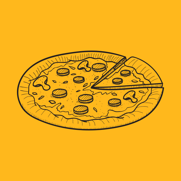 Cute Fresh Pizza Drawing Black by InkyArt