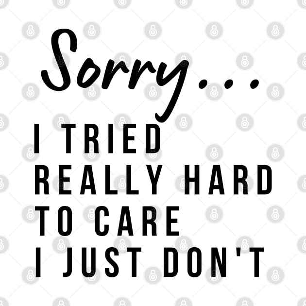 Sorry, I Tried Really Hard To Care This Time I Just Don't. Funny Sarcastic I Don't Care Saying by That Cheeky Tee