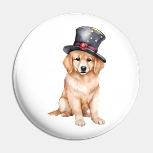 Watercolor Golden Retriever Dog in Magic Hat Pin