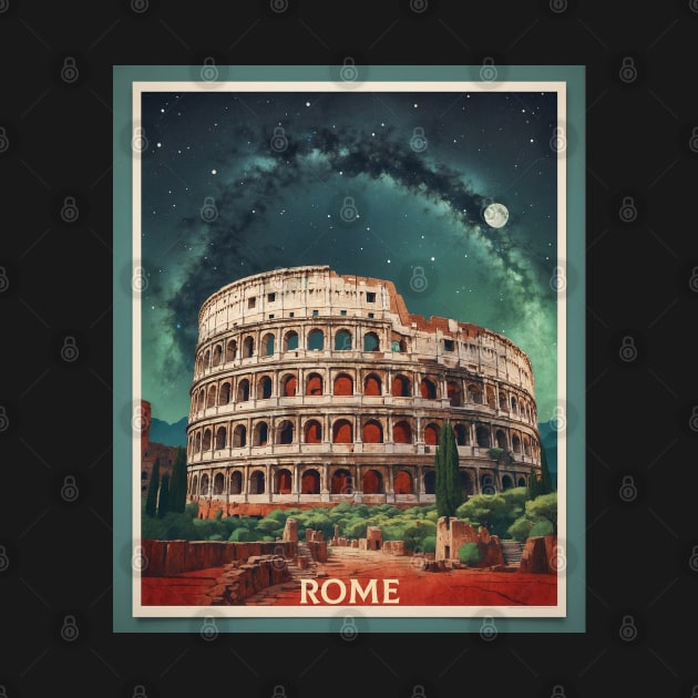 Rome Italy Colosseum Starry Night Vintage Tourism Travel Poster by TravelersGems
