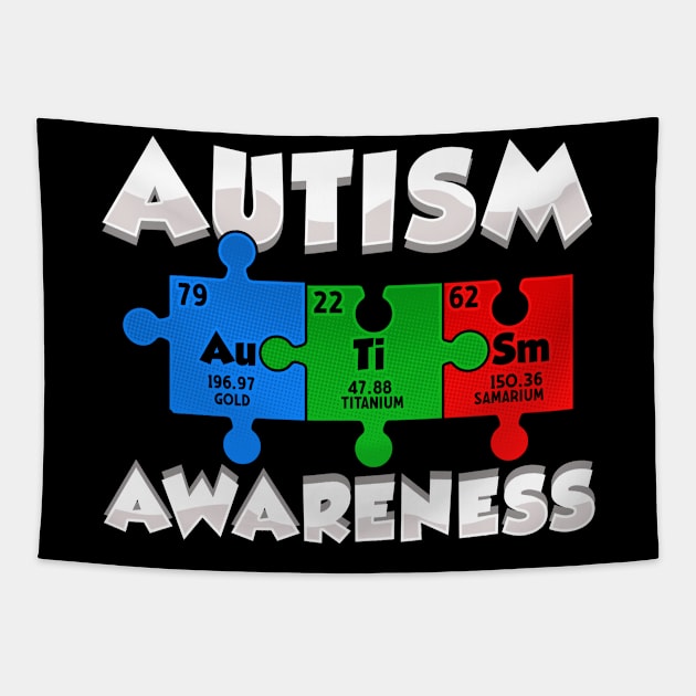 Chemistry Autism Awareness Puzzle Elements Tapestry by theperfectpresents