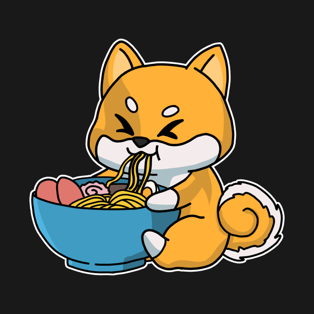 Anime Kawaii Ramen Eating Fox Japanese Noodles by Mesyo