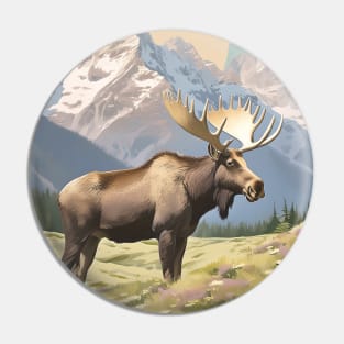 Vintage Retro Moose in Wyoming Grand Teton National Park Poster Pin