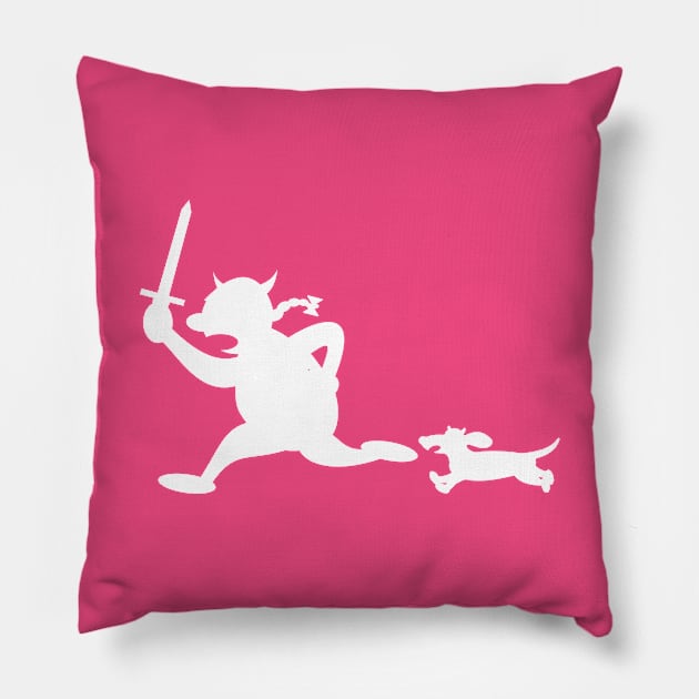 Running Viking with Dachshund (white) Pillow by schlag.art