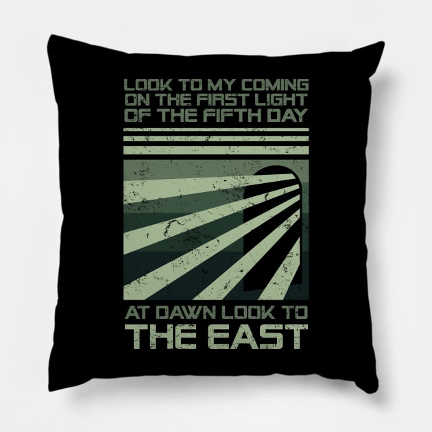 At dawn look to the east Pillow by Capricornus Graphics