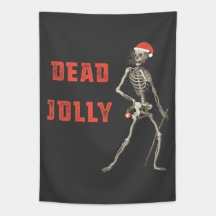 Festive skeleton + "Dead Jolly" - sarcastic holiday design in red Tapestry