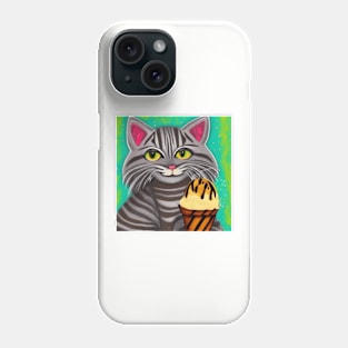 my happy cut cat love ice cream Phone Case