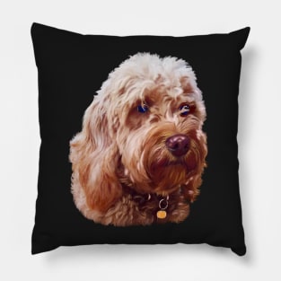 Cute Cavapoo Cavoodle puppy dog Face  - cavalier king charles spaniel poodle, puppy love Pillow